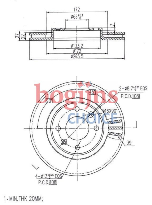 BOSCH 0 986 478 618 Remschijf, 266x22mm, 4x108, geventileerd, interne ventilatie