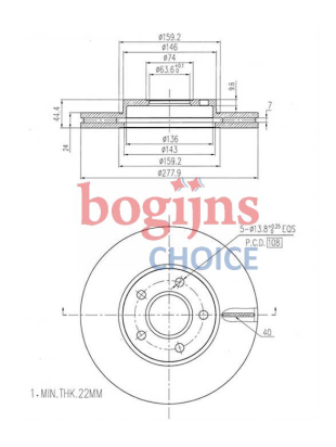 BOSCH 0 986 479 069 Remschijf, 277,9x24mm, 5x108, geventileerd, interne ventilatie