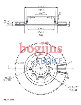 BOSCH 0 986 479 098 Remschijf, 279,8x22mm, 9x112, geventileerd, interne ventilatie