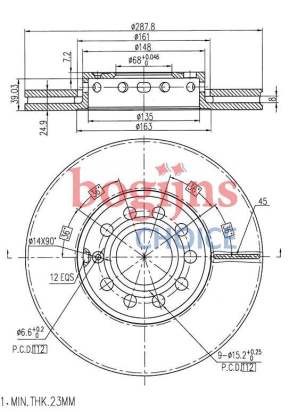 BOSCH 0 986 479 R82 Remschijf, 279,8x22mm, 9x112, geventileerd, interne ventilatie