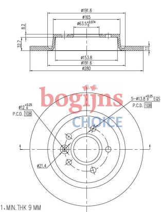 BOSCH 0 986 479 S49 Remschijf, 280x11mm, 5x108, volledig