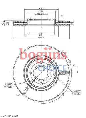 BOSCH Remschijf, 283x26mm, 4x108, Geventileerd